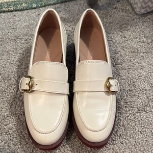 Cole Haan Cream Loafers with Gold Buckle